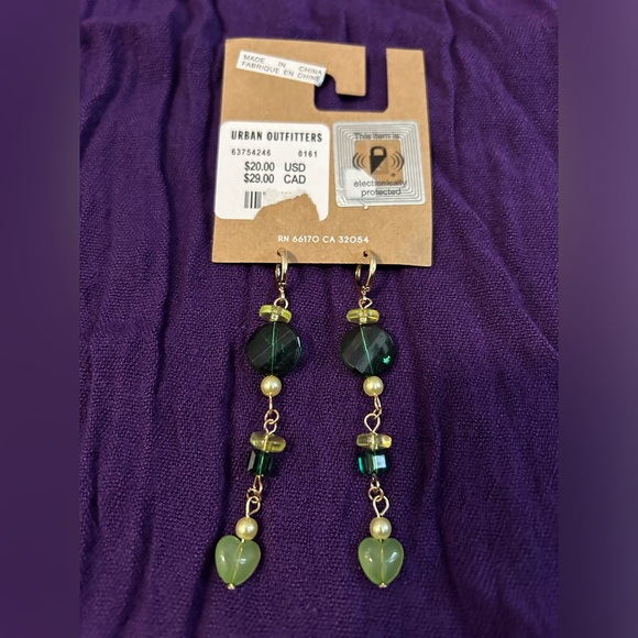 Green Gem and Gold Tone Earrings - Picture 2 of 3